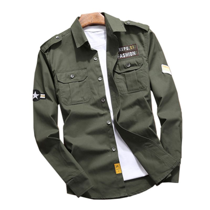 Jekop Men Long Sleeve Cotton Shirt Outdoor Workwear Army Green XXXL view 5
