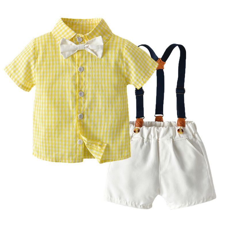 Tem Doger Boy Plaid Shirt Shorts Set Gold 110cm