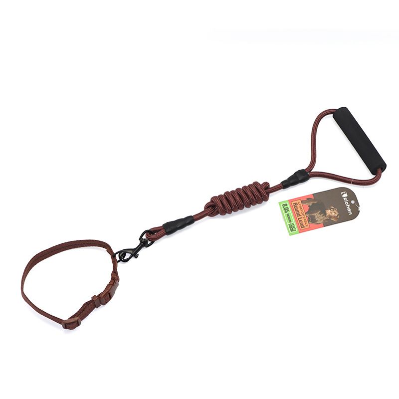 Zichen Dog Nylon Running Leash Collar Set Coffee 1.0 round rope +2.0 collar — image 1