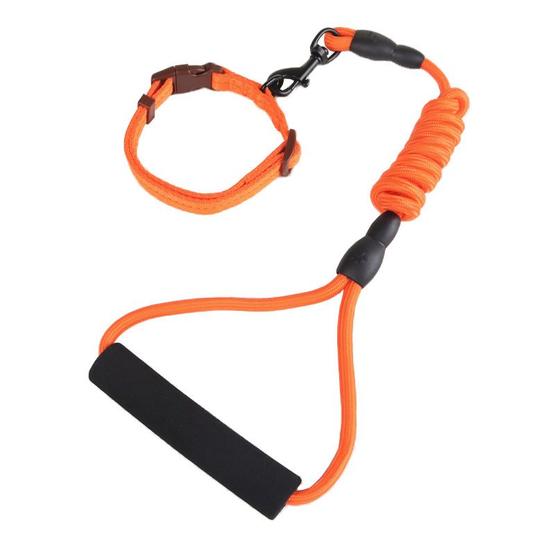 Zichen Dog Nylon Running Leash Collar Set Orange 1.0 round rope +2.0 collar — image 1