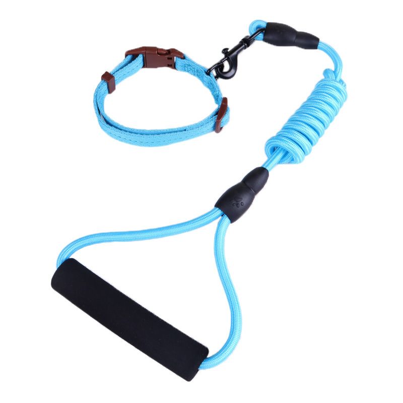 Zichen Dog Nylon Running Leash Collar Set Sky Blue 1.0 round rope +2.0 collar — image 1