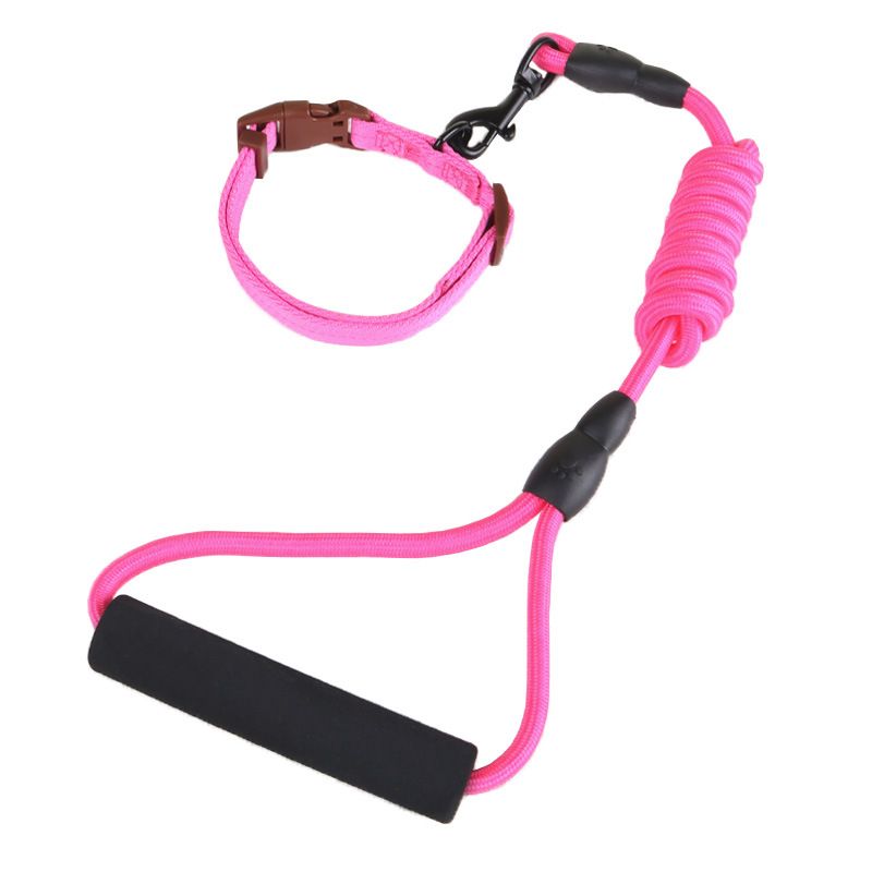 Zichen Dog Nylon Running Leash Collar Set Pink 0.6 round rope +1.0 collar — image 1
