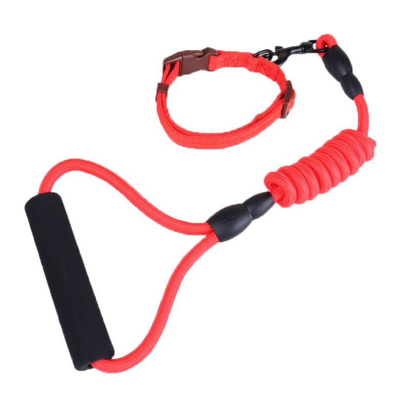 Zichen Dog Nylon Running Leash Collar Set Pink 0.8 round rope +1.5 collar view 2