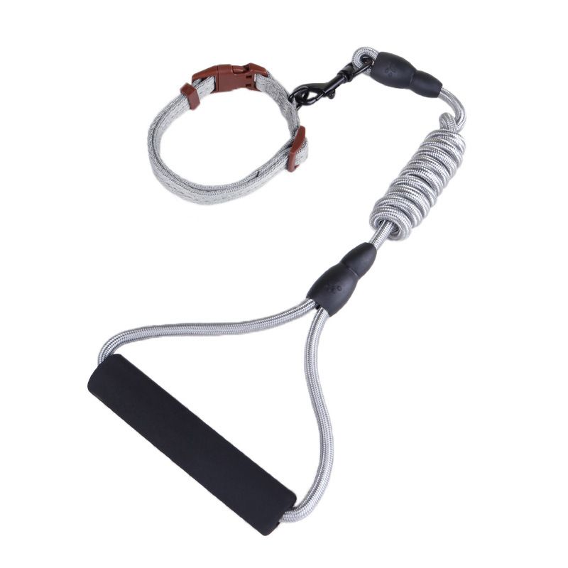 Zichen Dog Nylon Running Leash Collar Set Grey 0.8 round rope +1.5 collar — image 1