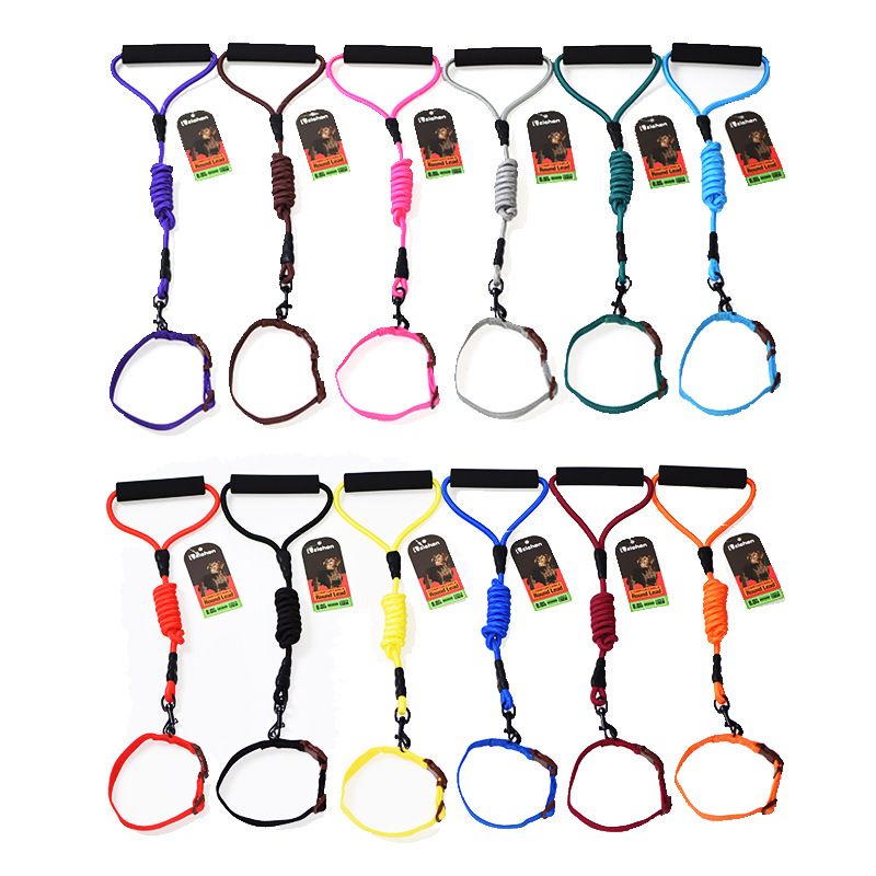 Zichen Dog Nylon Running Leash Collar Set Black 1.2 Round Rope +2.5 collar view 3