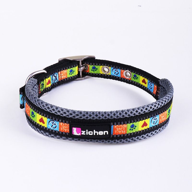 Zichen Reflective Dog Collar Nylon Mesh Yellow 1.5 Nylon Reflective Print Mesh — image 1