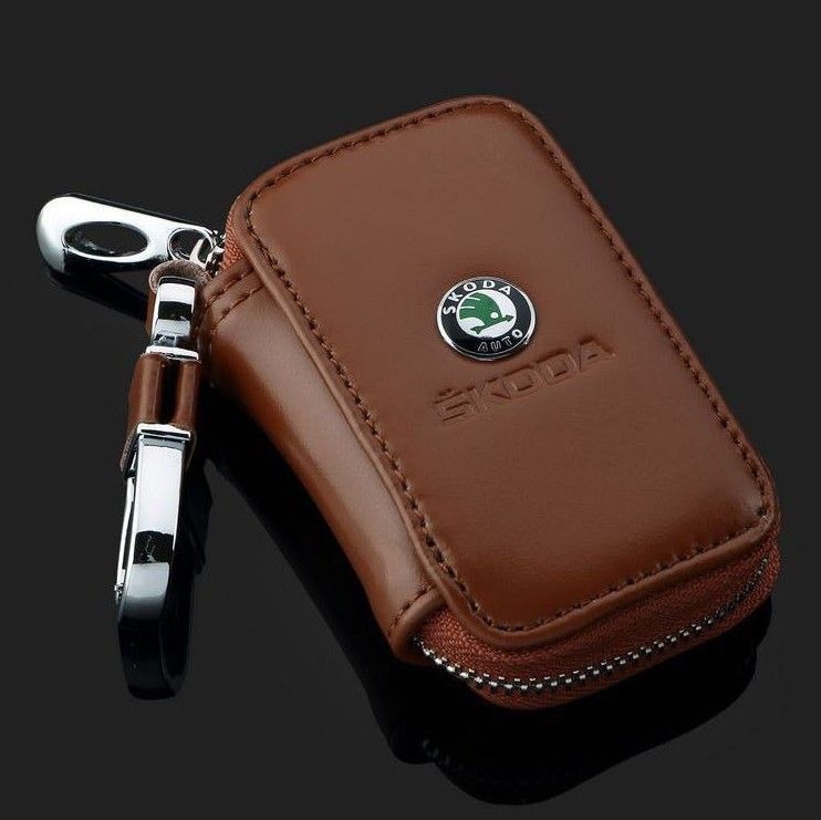 Dazzling Leather Car Key Bag for Audi Kia Chery Fiat Ford Brown square key bag view 3