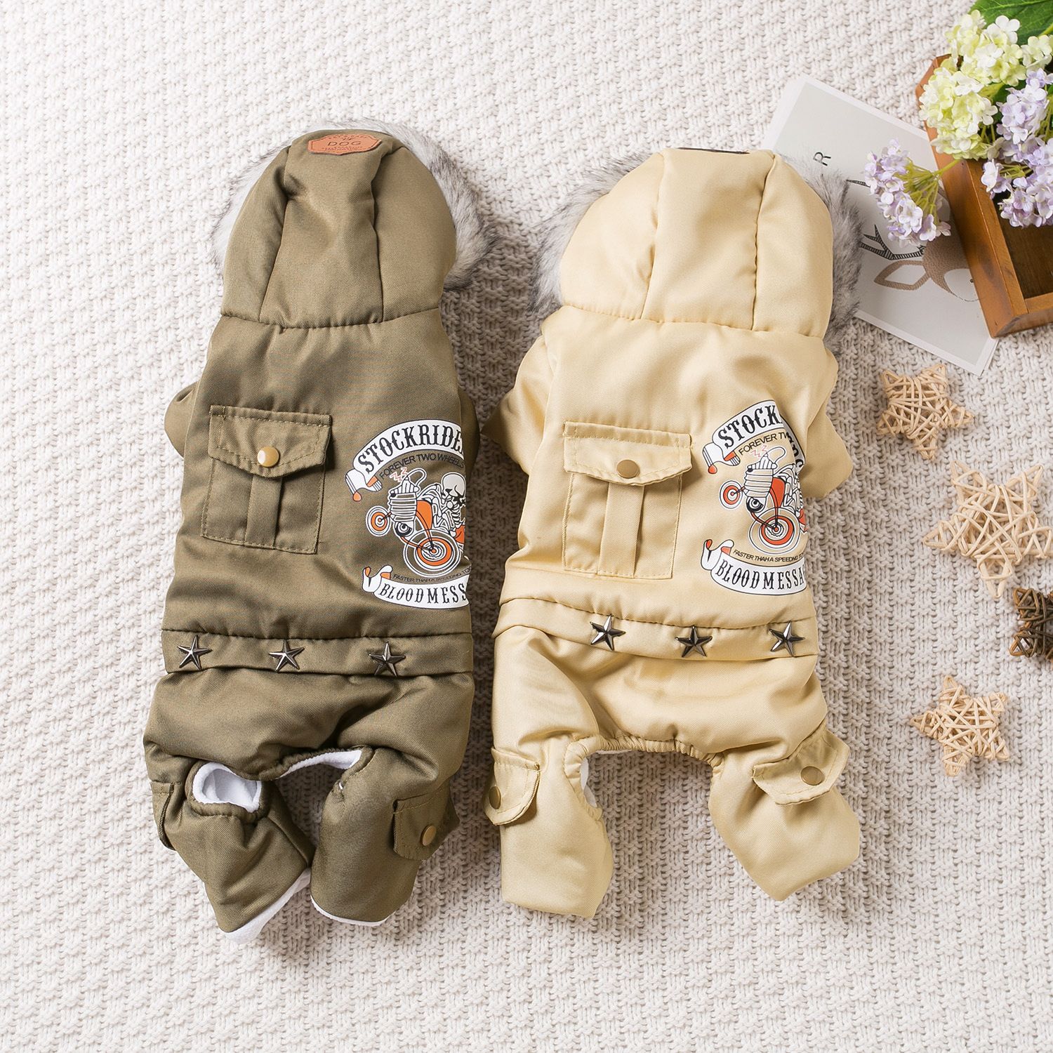 Qi Pet Dog Clothes Thickened Four Legged Warm Locomotive hand khakis view 2