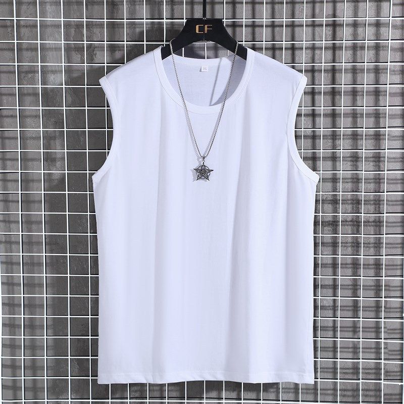 Menma Men Summer Cotton Sleeveless Loose Sports Crewneck White 10XL