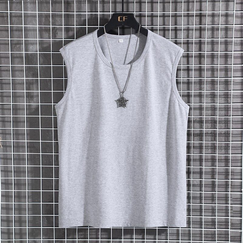 Menma Men Summer Cotton Sleeveless Loose Sports Crewneck Grey XXL