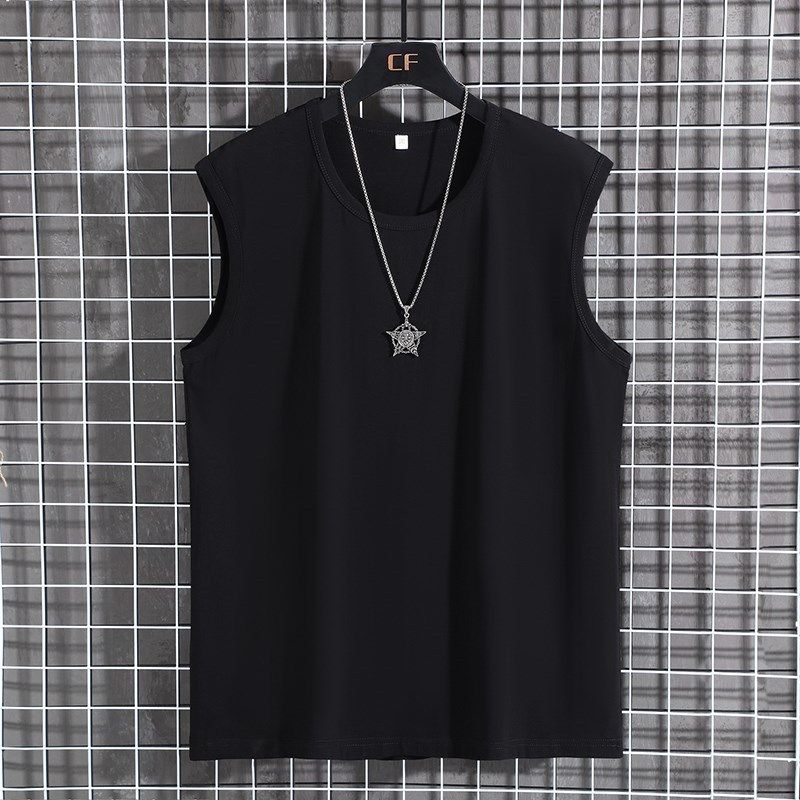 Menma Men Summer Cotton Sleeveless Loose Sports Crewneck Black XXXL
