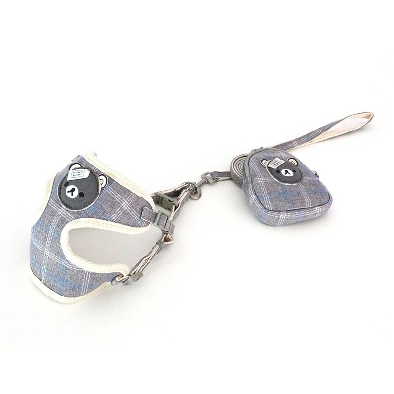 Zichen Dog Chest Strap with Snack Bag Plaid Yellow 1.0 Plaid Cartoon Bear Net view 4