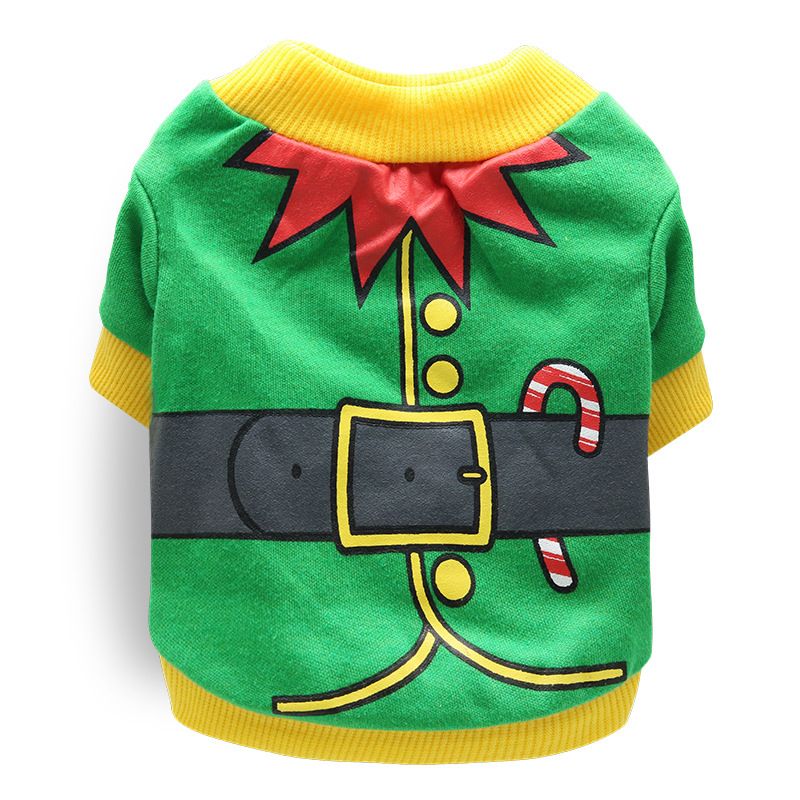DROOLING DOG Pet Dog Cat Clothes Cotton T Shirt Green Yellow Edge (Santa