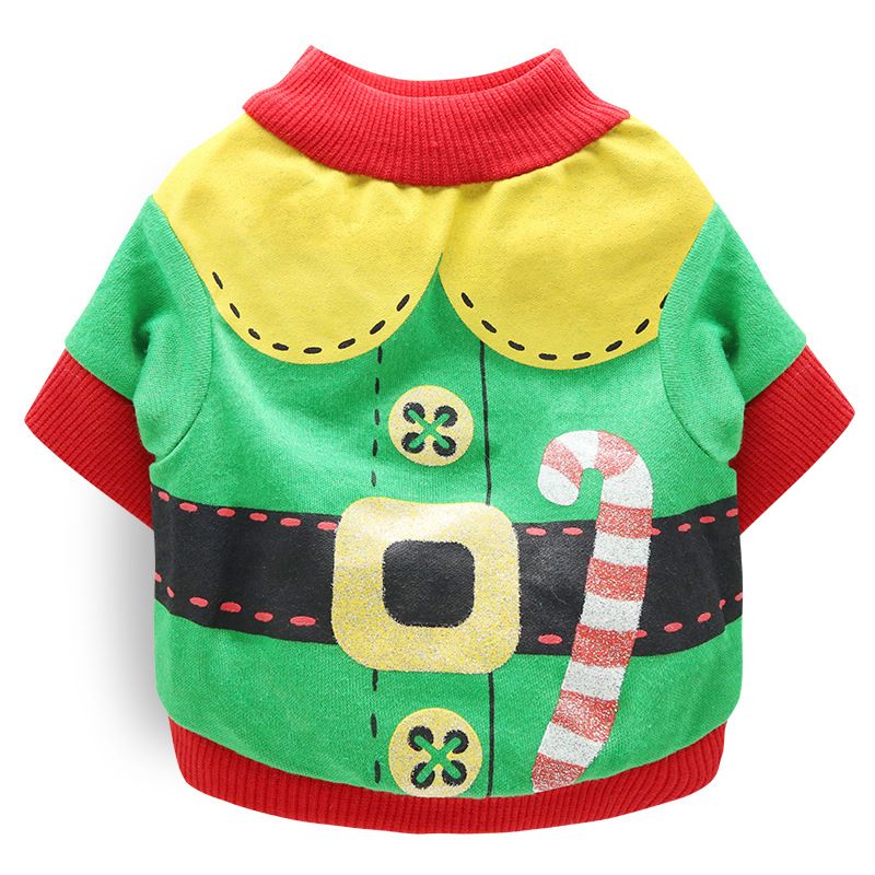 DROOLING DOG Pet Dog Cat Clothes Cotton T Shirt Green with Red Edge (Santa