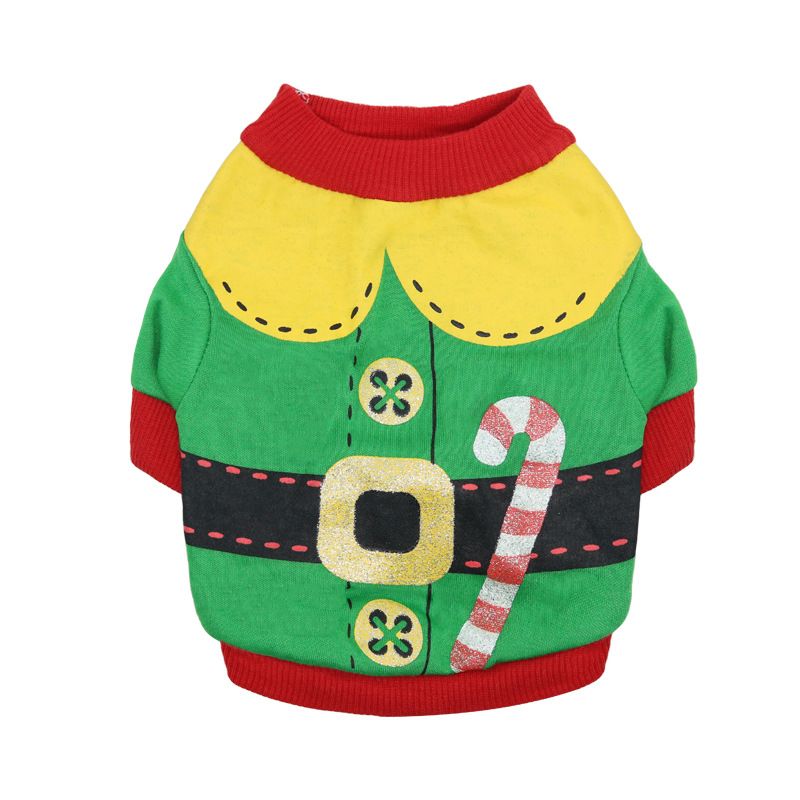 DROOLING DOG Pet Dog Cat Clothes Cotton T Shirt Green with Red Edge (Santa view 7