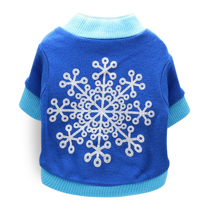 DROOLING DOG Pet Dog Cat Clothes Cotton T Shirt Deep Blue (Big Snowflake) Size: S