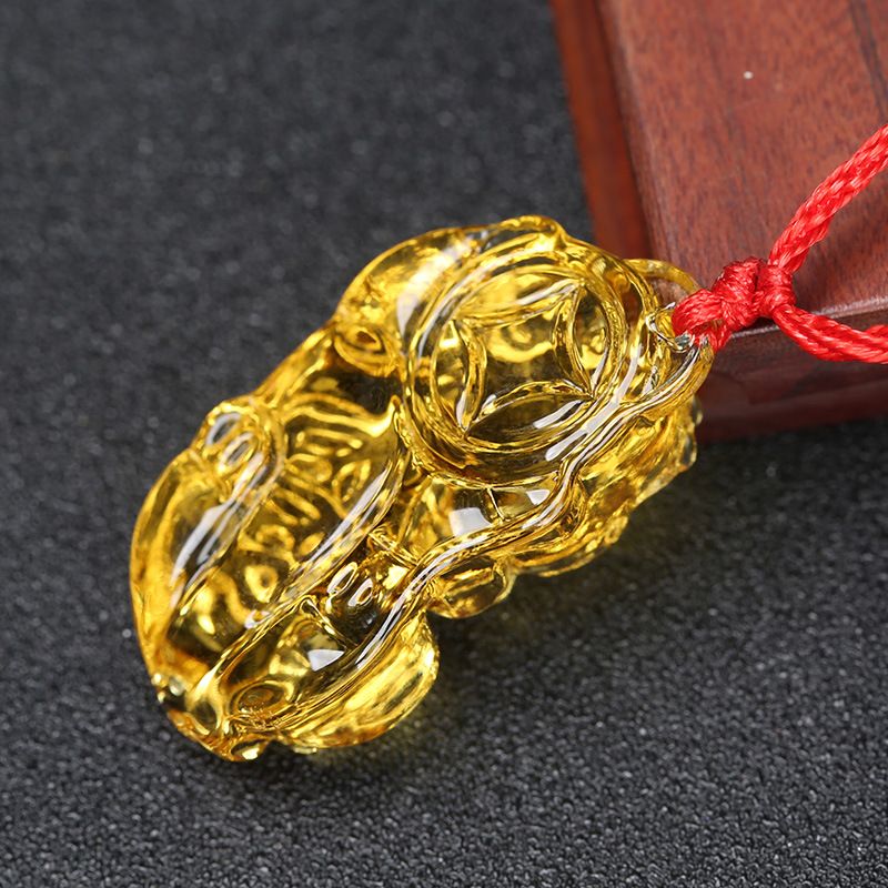 Glass Citrine Pixiu Pendant Necklace Citrine three-money brave pendant (red rope) view 5