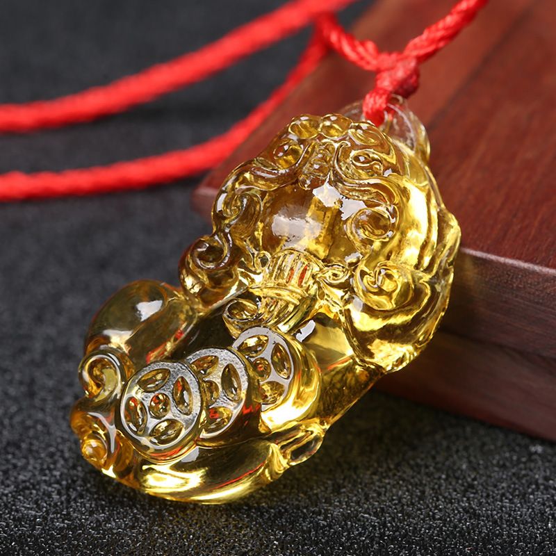 Glass Citrine Pixiu Pendant Necklace Citrine three-money Pixiu pendant (brown view 3