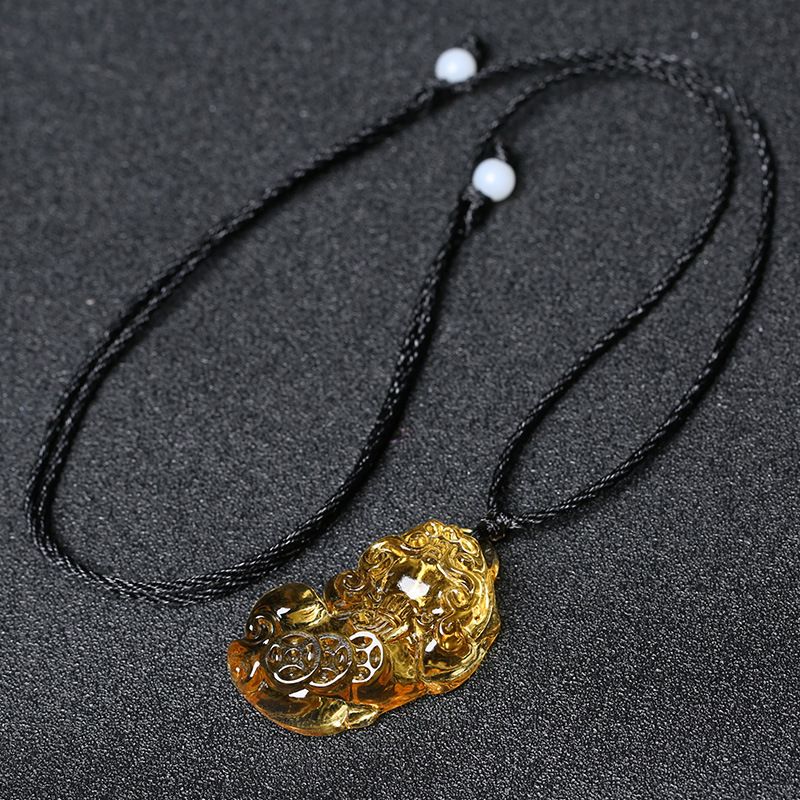 Glass Citrine Pixiu Pendant Necklace Citrine three-money brave pendant (black