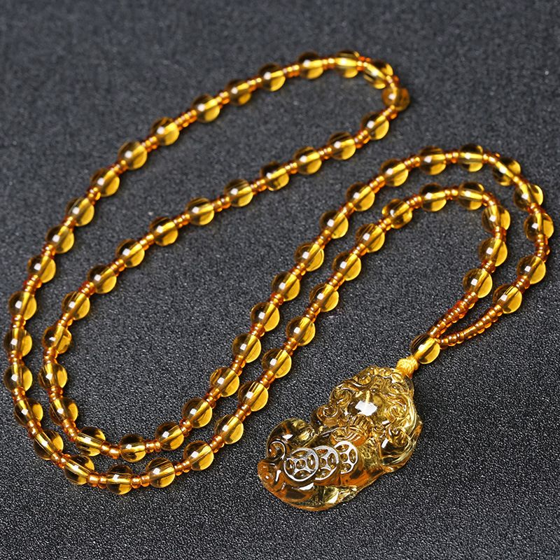 Glass Citrine Pixiu Pendant Necklace Citrine three-money brave pendant (full