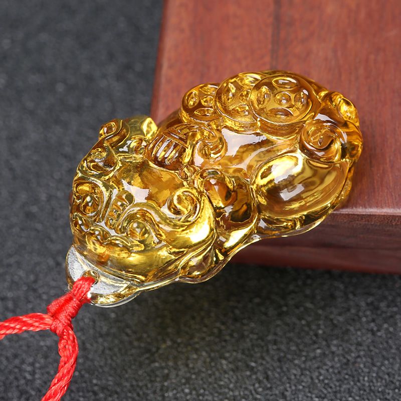 Glass Citrine Pixiu Pendant Necklace Citrine three money brave naked pendant view 3