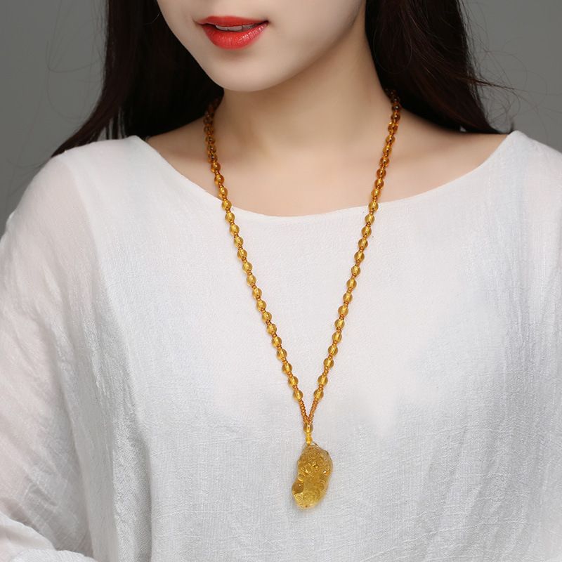Glass Citrine Pixiu Pendant Necklace Citrine three money brave naked pendant view 5