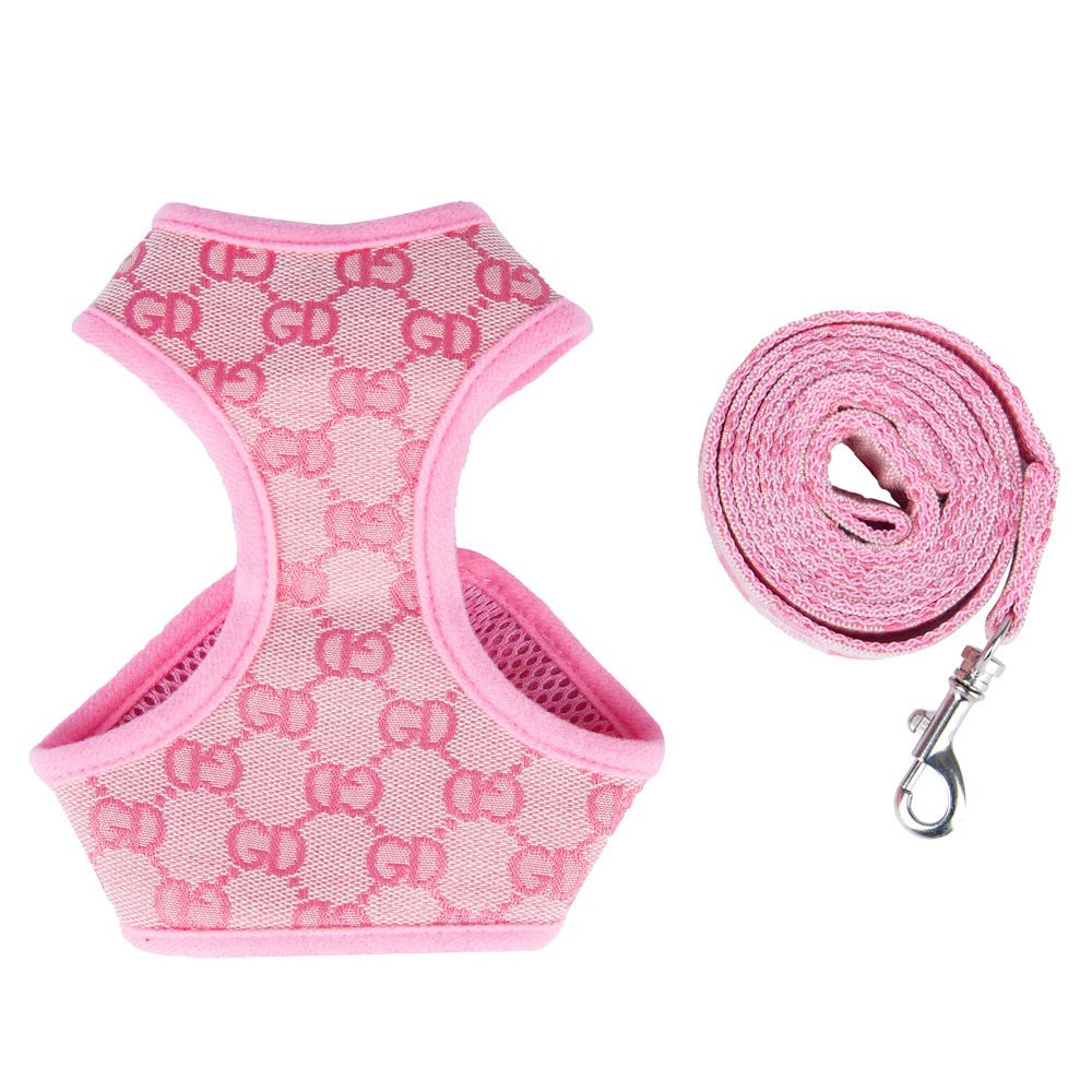 Happy Dog Harness Vest Adjustable Leash Set Polyester Pink GD XL:0.12kg view 6