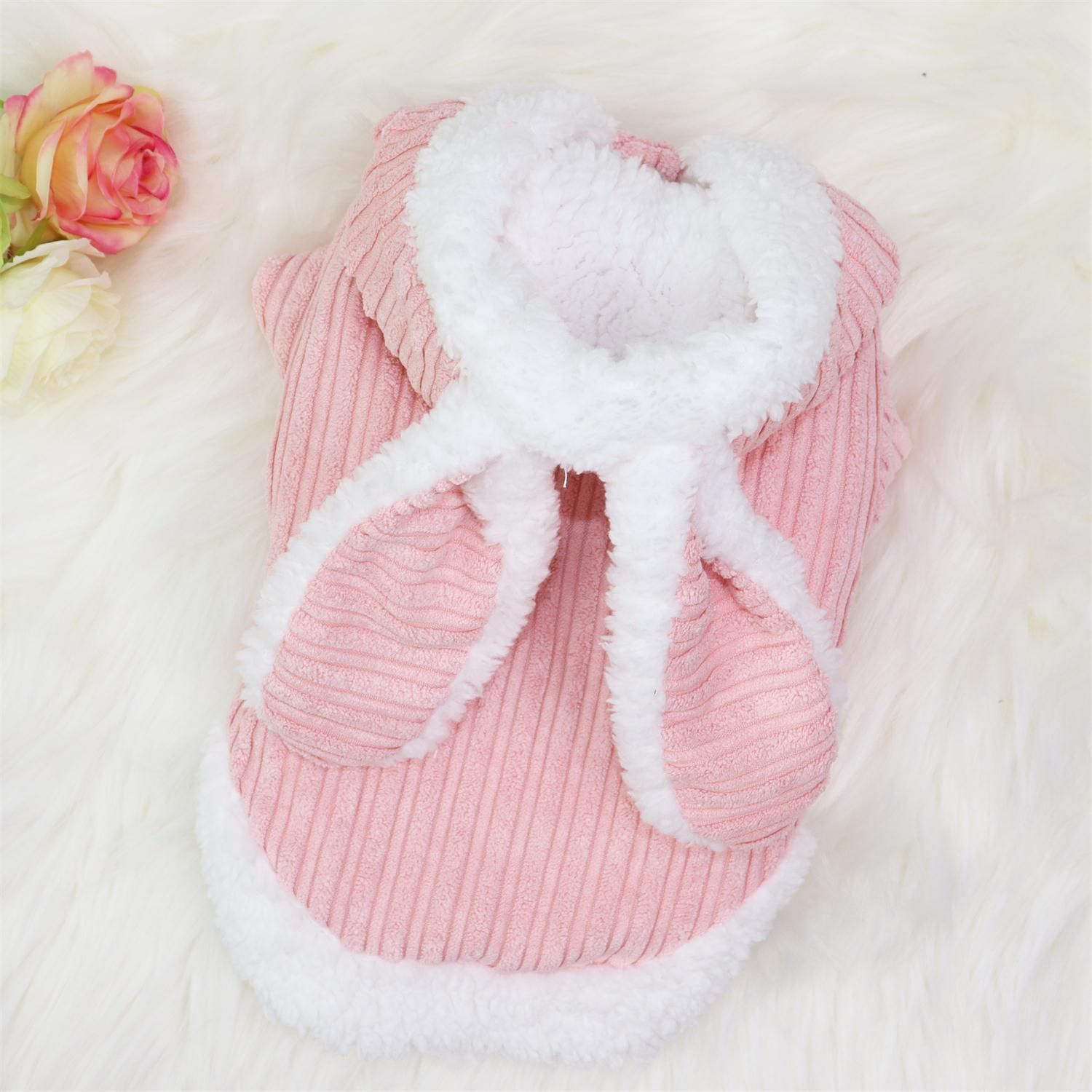 Pet Coat Rabbit Ear Cotton Qichong Small Dog Darling Rabbit Pink