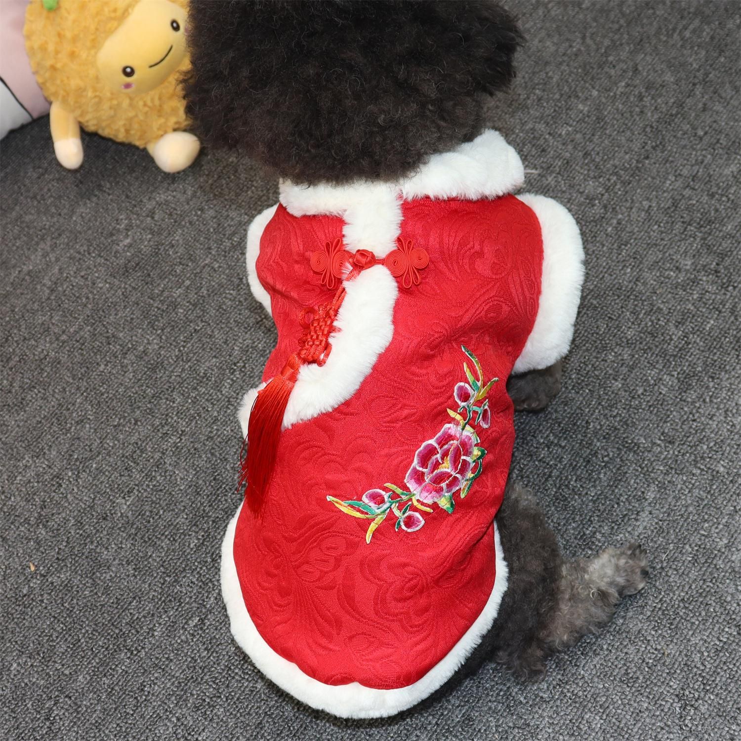 Pet Tang Suit Clothes for Small Dogs and Cats Xiangyun Tang Suit Red M view 5