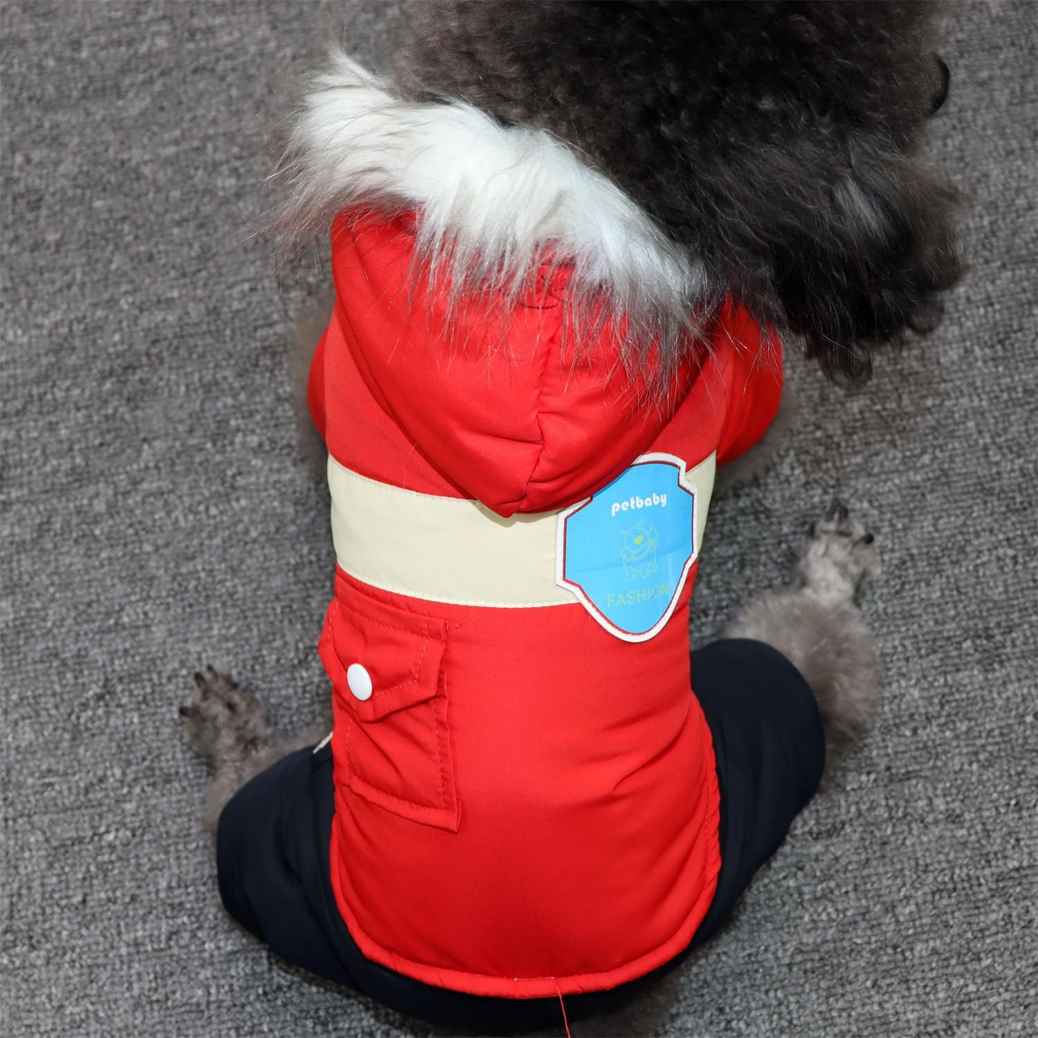 Dog Winter Coat Hooded Thickened Small Breed conjoined jacket blue view 3