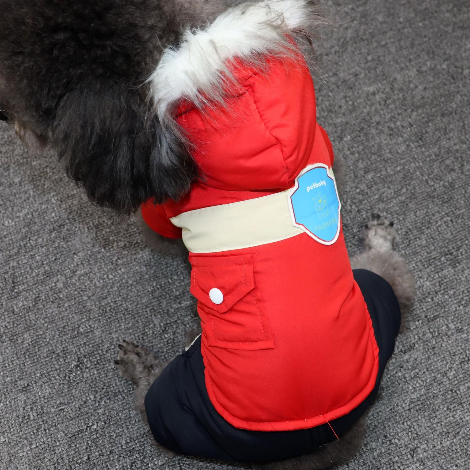 Dog Winter Coat Hooded Thickened Small Breed conjoined jacket blue L view 2