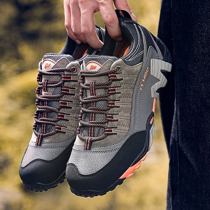 Lefectic Hiking Shoes Genuine Leather Waterproof. Dark gray Orange 44 view 5