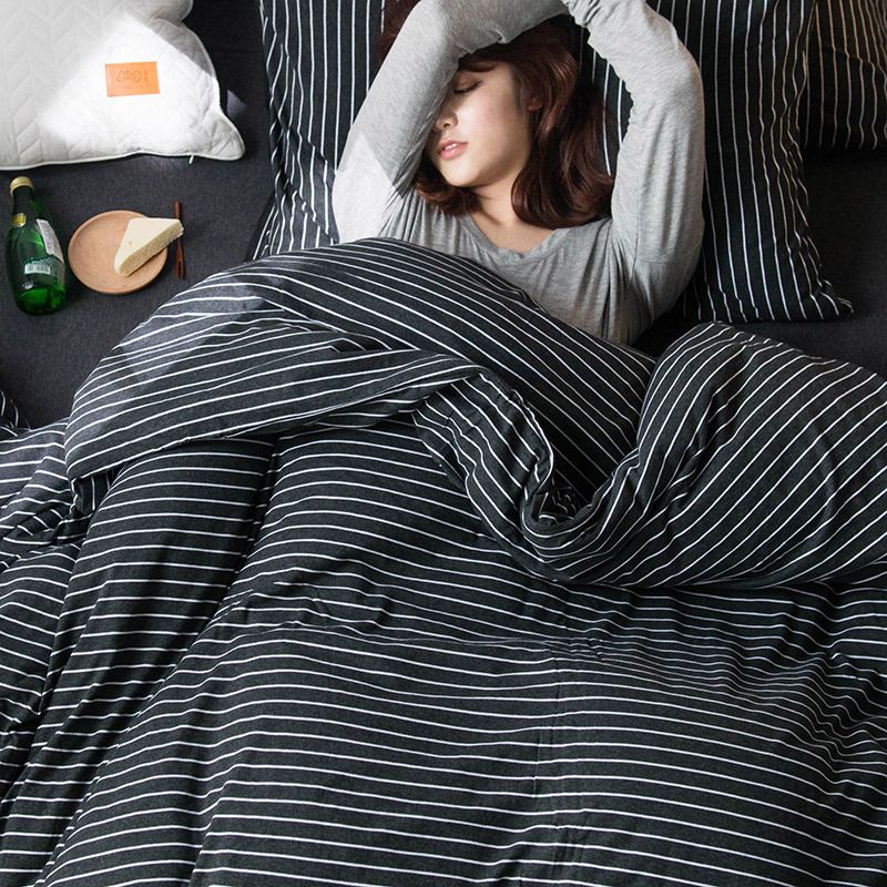SHANGPIN Cotton Bedding Set Stripe 60 Thread Count 1.8m bed hat [quilt cover