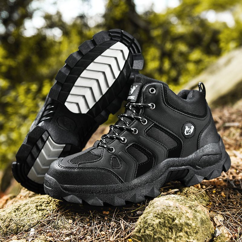 QIFENG Mens High Top Hiking Shoes Anti Slip Rubber Sole Black 45 view 3