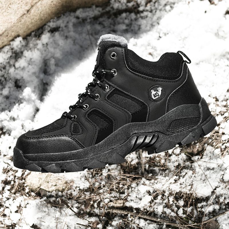QIFENG Mens High Top Hiking Shoes Anti Slip Rubber Sole Black cotton 40