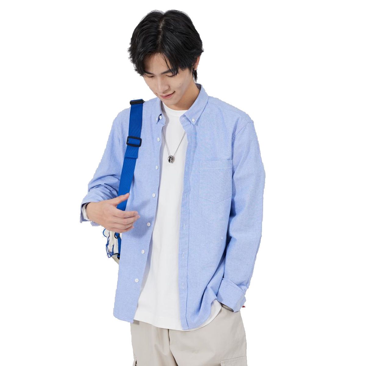 East Rain Men Cotton Long Sleeve Shirt Light blue 44/4XL view 3