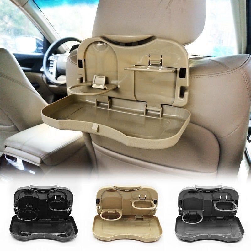 Car Rear Seat Foldable Dining Table with Cup Holder Grey view 2