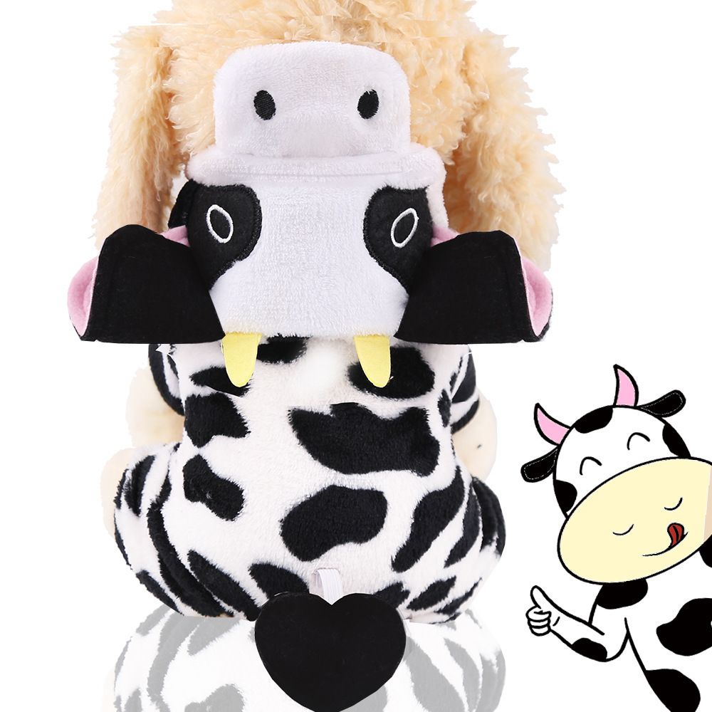 Pet Clothes Shine Coral Fleece Cow Design Four Legs Flannel Black and White view 5