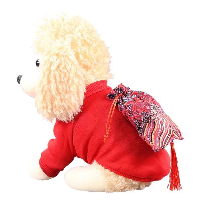 Pet Sweatshirt Polyester Tassel Wave Design Fubao wave tassel (red sweater) M view 2