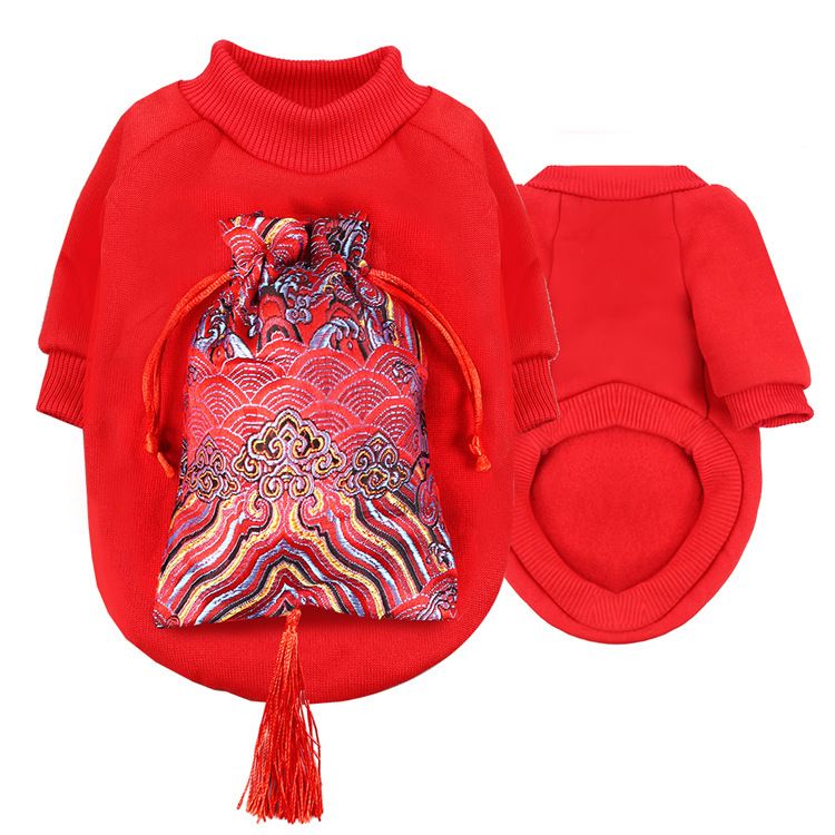 Pet Sweatshirt Polyester Tassel Wave Design Fubao wave tassel (red sweater) L view 4