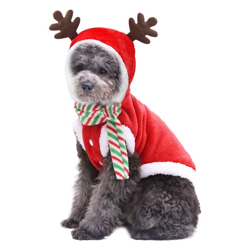 Shine Pet Flannel Antler Dog Clothes (Green Scarf) Hooded Flannel Antlers S view 2