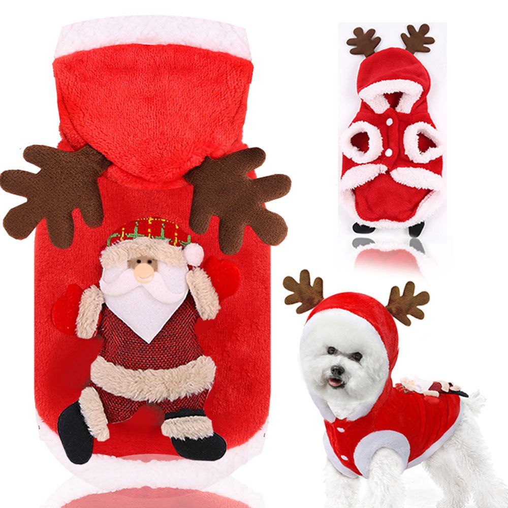 Shine Pet Flannel Antler Dog Clothes (Sticky green tree) two legs hooded view 5