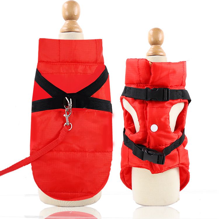 Shine Dog Vest Harness Waterproof Cotton Coat Down vest chest back traction view 3