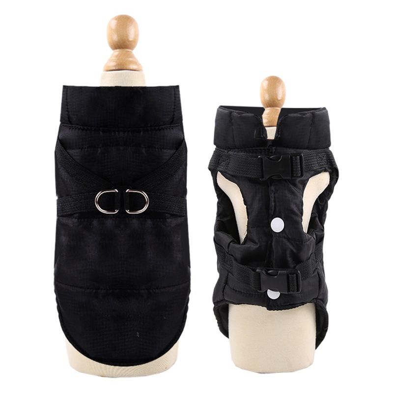 Shine Dog Vest Harness Waterproof Cotton Coat Down vest chest back traction view 2