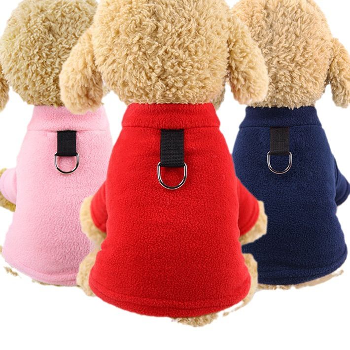Shine Fleece Pet Clothing D-Ring Warm Two-legged fleece D-button pink XS bust view 7