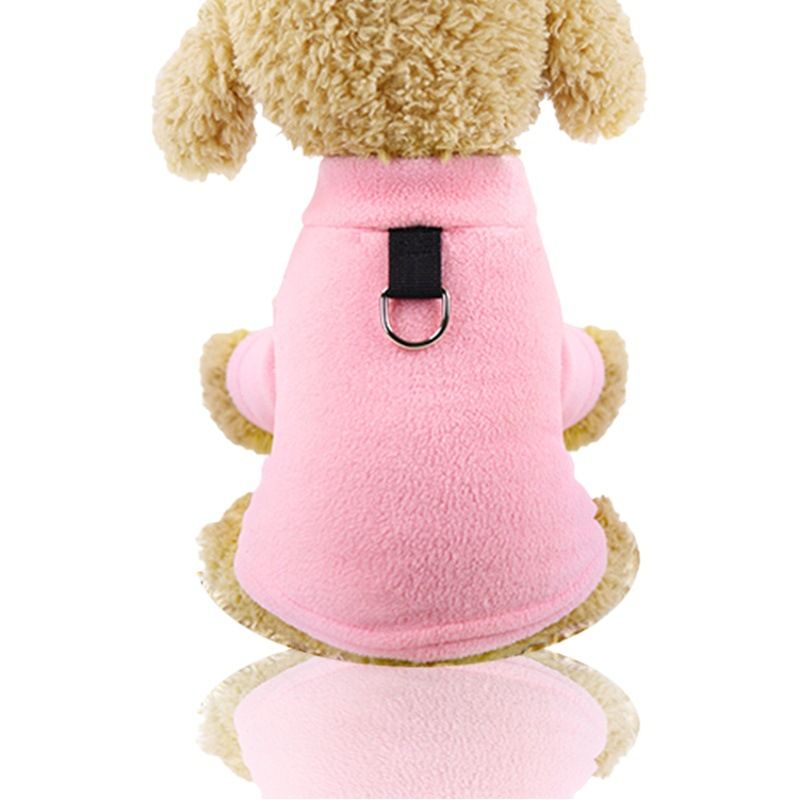 Shine Fleece Pet Clothing D-Ring Warm Two-legged fleece D-button pink XL bust view 2