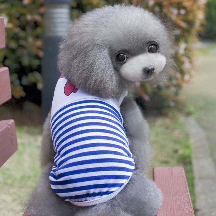 Shine Navy Stripe Pet Vest Dog Cat Polyester Clothing Vest-Navy Stripe Blue XS view 3