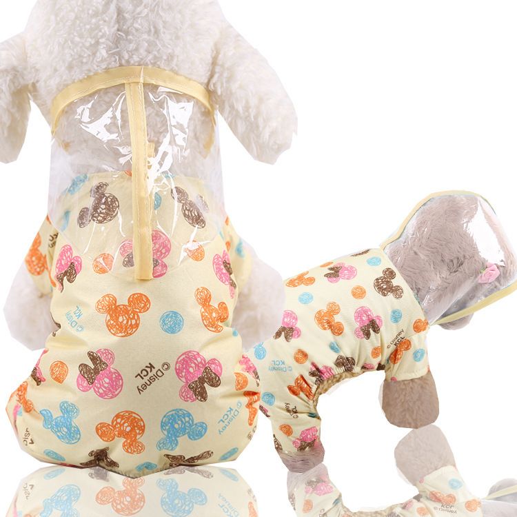 Shine Pet Raincoat Dinosaur Design PU Material Four Leg Raincoat-Yellow Mickey — image 1