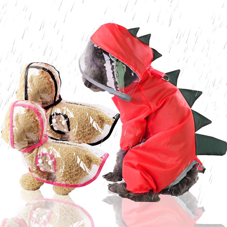 Shine Pet Raincoat Dinosaur Design PU Material Four Leg Raincoat-Yellow Mickey view 2