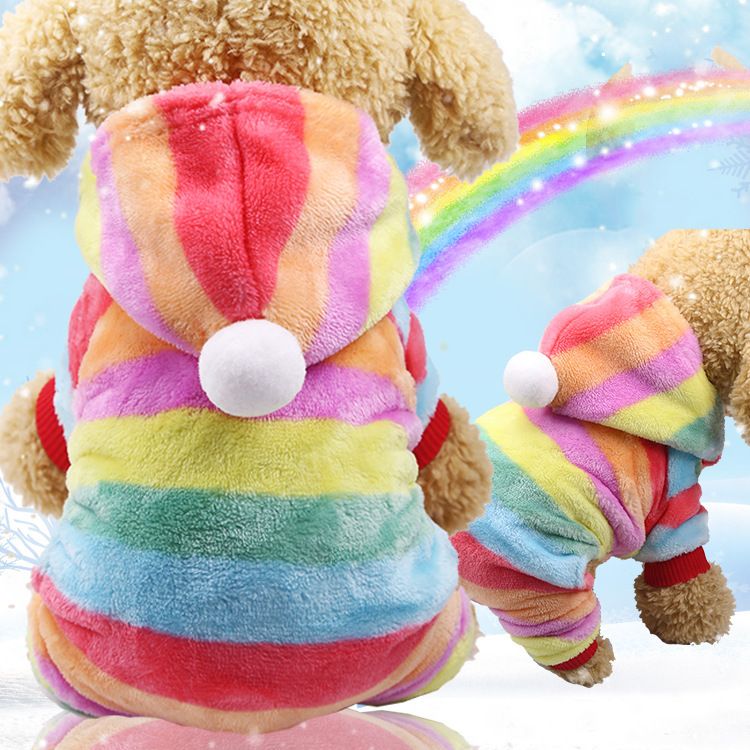 shine Four Leg Pet Clothes Coral Fleece Four-leg flannel rainbow pants XL back — image 1